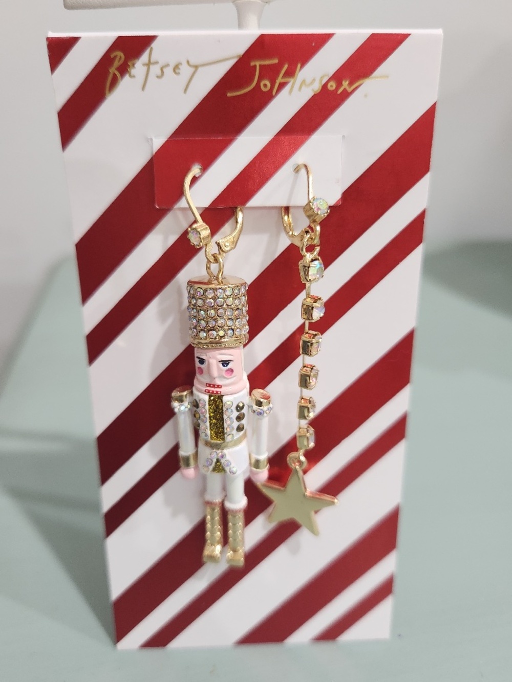 Betsey Johnson Nutcracker Mismatch Earring Star 3" L Christmas Holidays